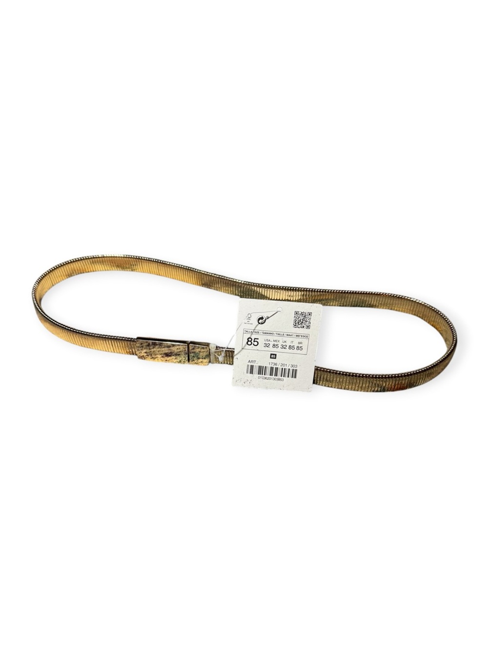 NWT Zara Slim Metallic Goldtone Stretch Belt US Women’s Medium Zara 85